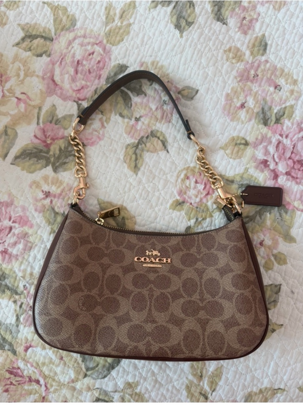 Coach Signature Canvas Shoulder Bag in Brown with Gold Hardware